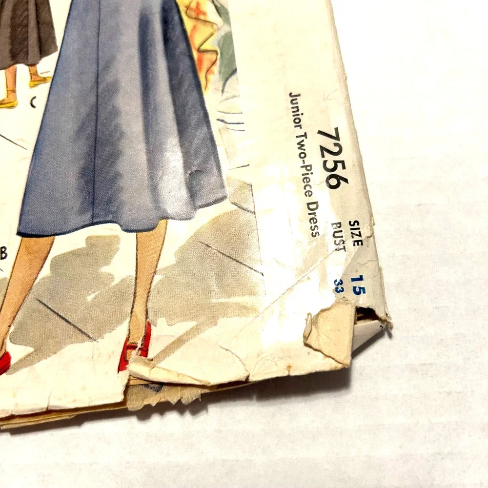 McCalls Vintage Pattern #7256 Junior 2 Piece Dress‎ Size 15 HTF